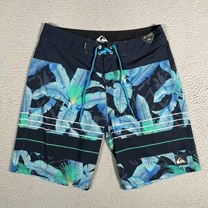 Quiksilver Shorts‎ Mens 33 Blue Floral Boardshorts Swim Surf Beach Drawstring